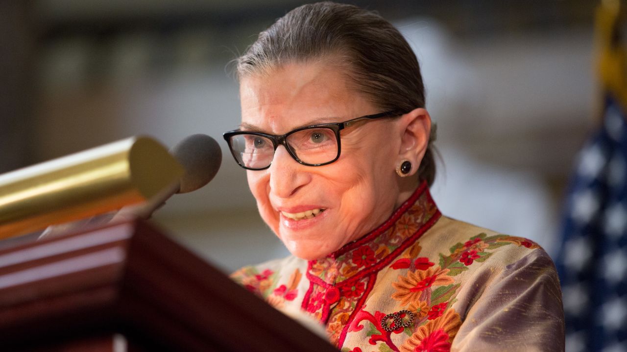 Supreme Court Justice Ruth Bader Ginsburg speaks at a Women's History Month reception in the US Capitol. 