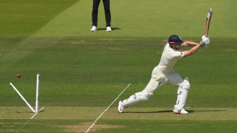 England batsman Jonny Bairstow is bowled by Tim Murtagh.