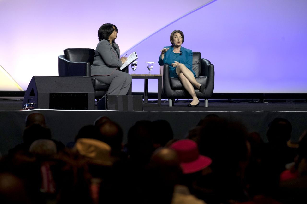 Klobuchar answers questions from moderator April Ryan.