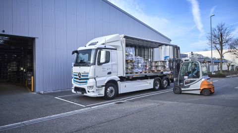 The eActros, produced by Daimler, has a range of up to 200 kilometers (124 miles).