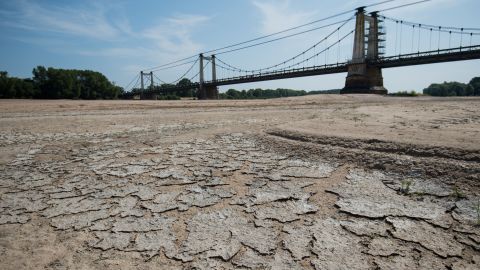 A dry section of the Loire river bed in Montjean-sur-Loire, western France, on Wednesday.