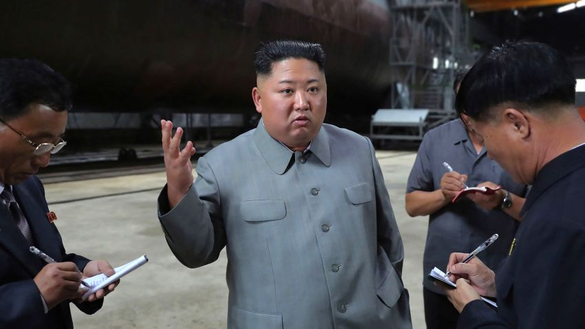 This undated picture released from North Korea's official Korean Central News Agency (KCNA) on July 23, 2019 shows North Korean leader Kim Jong Un (C) inspecting a newly built submarine at an undisclosed location. (Photo by KCNA VIA KNS / KCNA VIA KNS / AFP) / - South Korea OUT / REPUBLIC OF KOREA OUT   ---EDITORS NOTE--- RESTRICTED TO EDITORIAL USE - MANDATORY CREDIT "AFP PHOTO/KCNA VIA KNS" - NO MARKETING NO ADVERTISING CAMPAIGNS - DISTRIBUTED AS A SERVICE TO CLIENTS
THIS PICTURE WAS MADE AVAILABLE BY A THIRD PARTY. AFP CAN NOT INDEPENDENTLY VERIFY THE AUTHENTICITY, LOCATION, DATE AND CONTENT OF THIS IMAGE. THIS PHOTO IS DISTRIBUTED EXACTLY AS RECEIVED BY AFP. / KCNA VIA KNS/AFP/Getty Images