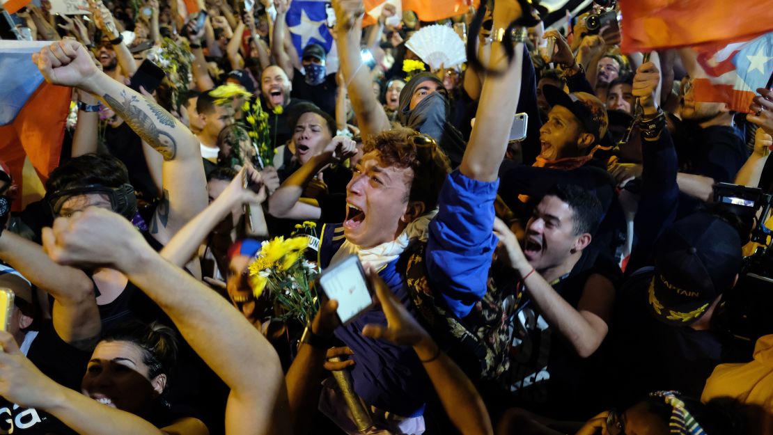 Crowds celebrated in front La Fortaleza shortly after Rosselló announced his resignation.