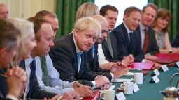 LONDON, ENGLAND - JULY 25: Prime Minister Boris Johnson presides over his first Cabinet meeting at 10 Downing Street on July 25, 2019 in London, England. Britain's New Prime Minister, Boris Johnson, appointed his Cabinet yesterday evening with 17 of Theresa May's Ministers replaced. The number of Leave supporting Ministers doubled from six to 12 and 31 Ministers are now entitled to attend Cabinet. (Photo by Aaron Chown - WPA Pool/Getty Images)