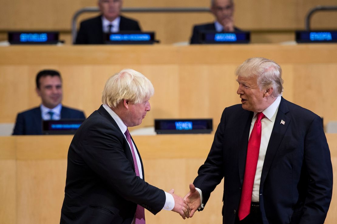 British Prime Minister Boris Johnson and US President Donald Trump at UN headquarters in New York on September 18, 2017.