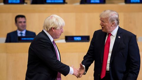 British Prime Minister Boris Johnson and US President Donald Trump at UN headquarters in New York on September 18, 2017.