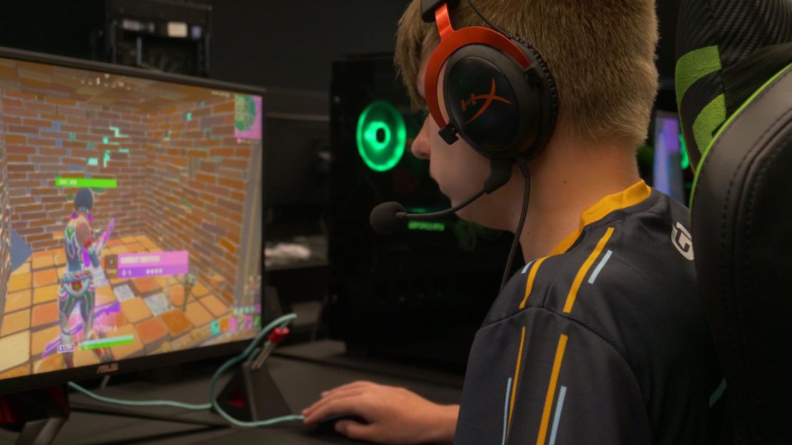 Lion Krause, a 13-year-old player from Germany who goes by "Lyght," practices Fortnite before the World Cup this weekend where he qualified as a solo finalist.