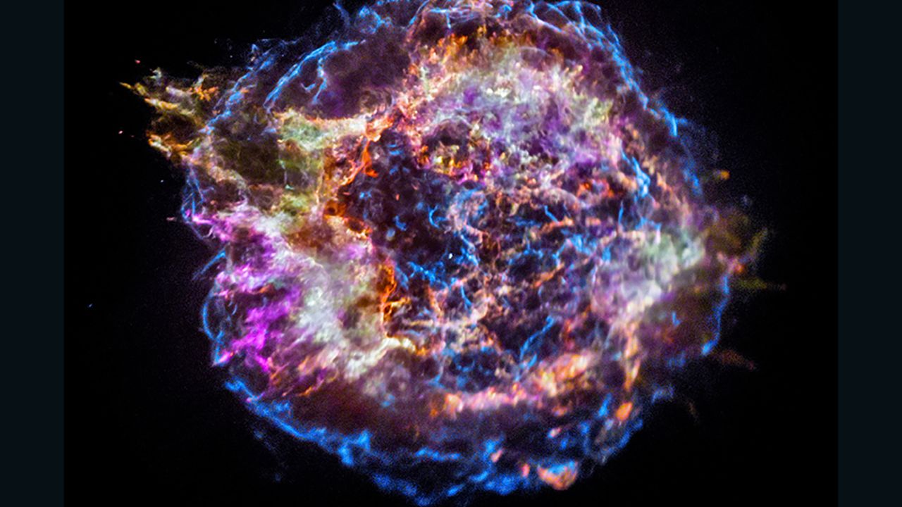 This image from NASA's Chandra X-ray Observatory shows the location of different elements in the Cassiopeia A supernova remnant.