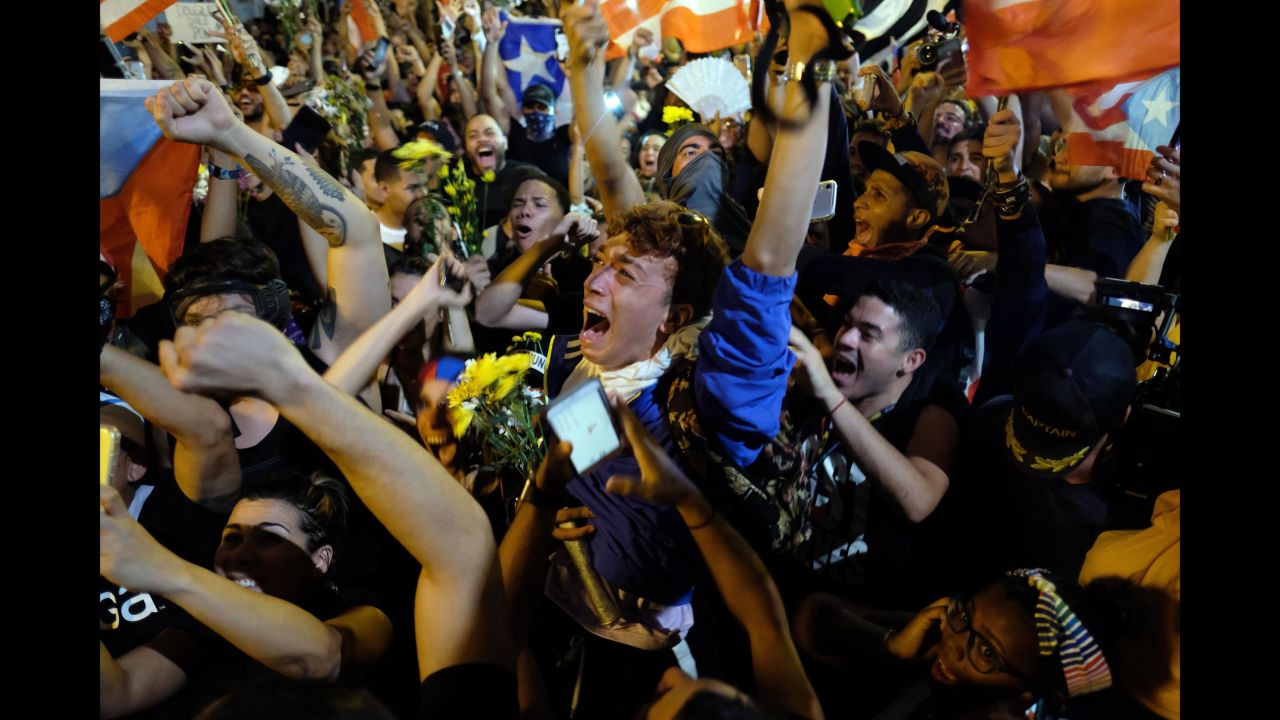 People celebrate in Old San Juan, Puerto Rico, after Gov. Ricardo Rosselló announced Wednesday, July 24, that he would be resigning after <a href="http://www.cnn.com/2019/07/18/us/gallery/puerto-rico-protest-gallery/index.html" target="_blank">more than a week of protests.</a> Protesters started calling for Rosselló's resignation after Puerto Rico's Center for Investigative Journalism <a href="https://www.cnn.com/2019/07/16/us/puerto-rico-governor-rossello-private-chats/index.html" target="_blank">published a series of homophobic and misogynistic messages</a> between Rosselló and members of his inner circle. The leaks came the same week that two former officials from the Rosselló administration were arrested as part of a federal corruption investigation.
