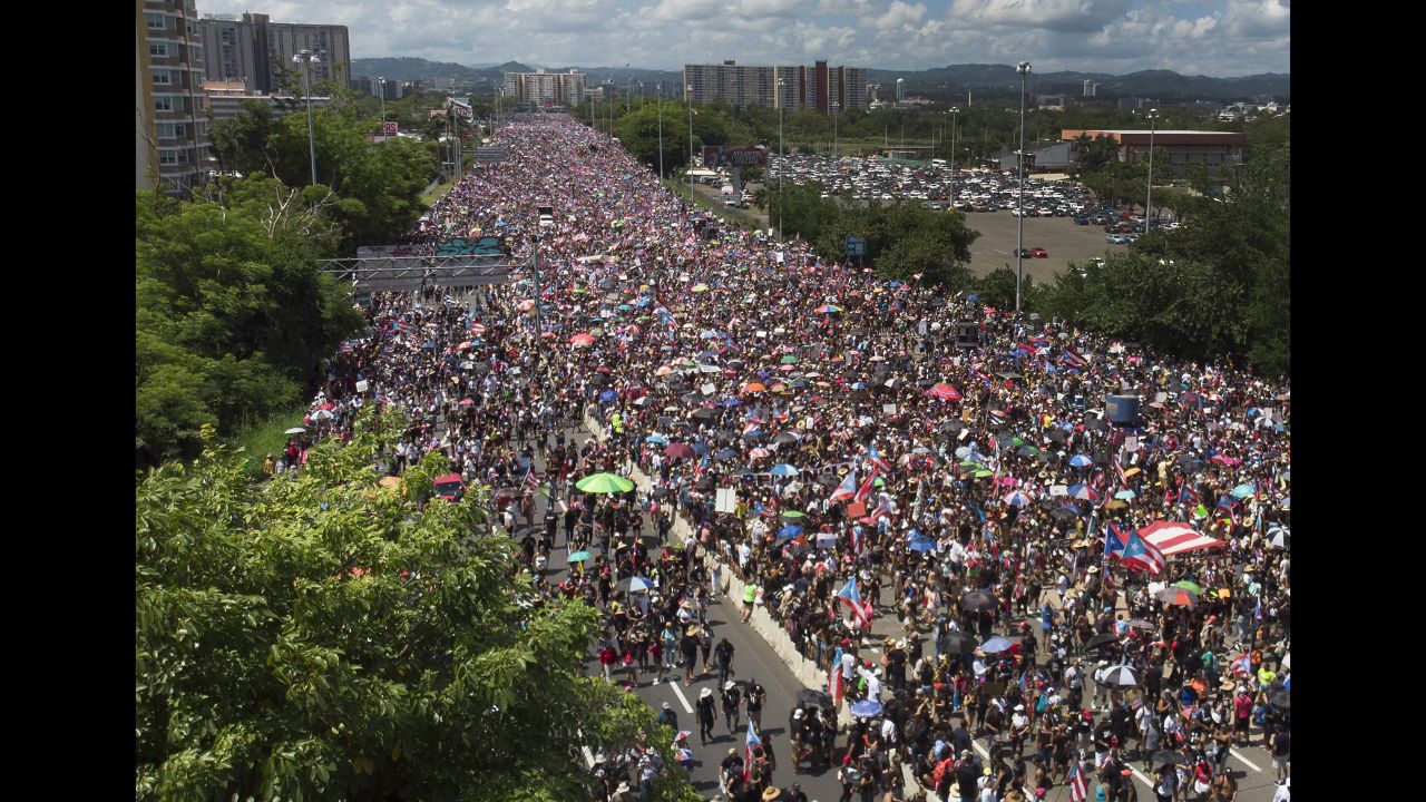 Thousands of people in San Juan, Puerto Rico, fill the Expreso Las America highway, <a href="http://www.cnn.com/2019/07/18/us/gallery/puerto-rico-protest-gallery/index.html" target="_blank">calling for the ouster of Gov. Ricardo Rosselló</a> on Monday, July 22.
