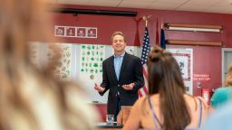 HELENA, MT - MAY 14: Governor Steve Bullock of Montana announces he is seeking the Democratic presidential nomination on May 14, 2019 in Helena, Montana. Bullock delivered his address to a small group of students and press in the science classroom of Helena High School, which he attended as a student.  (Photo by William Campbell/Corbis via Getty Images)