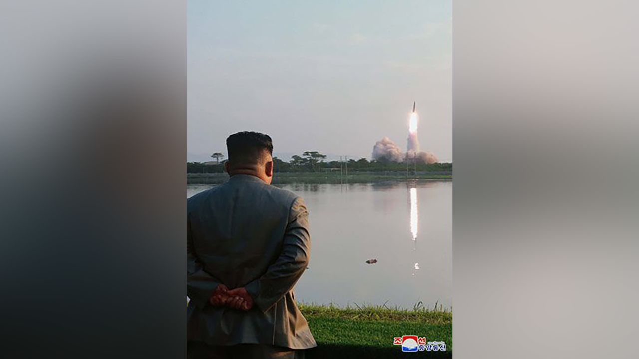 North Korean leader Kim Jong Un watches North Korean missile launch on Thursday.