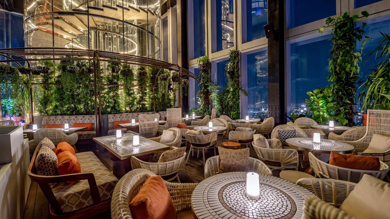 <strong>Outdoor terrace: </strong>The restaurant and bar is made up of 130 seats indoors and 82 outdoors. The glass-enclosed open air terrace plays on the concept of an urban jungle.