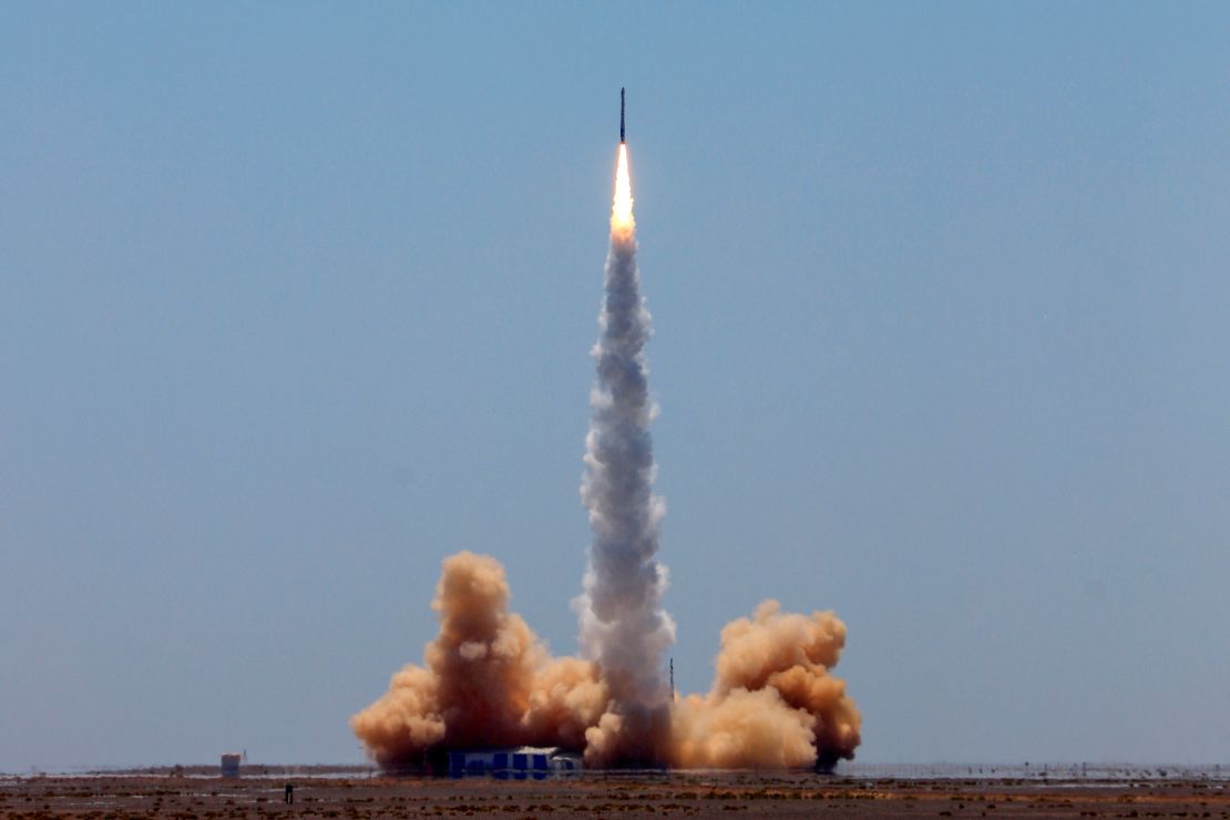 A rocket carrying two satellites lifts off from the Jiuquan Satellite Launch Centre in inner Mongolia on July 25, 2019.