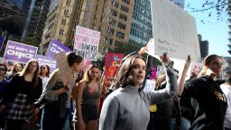 Protesters hold signs and chant during a rally for reproductive rights on June 9, 2019 in Sydney, Australia. 