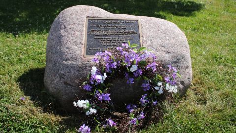 In this July 10, 2019, photo, a wreath lies in front of a site commemorating the 1919 race riots in Chicago.