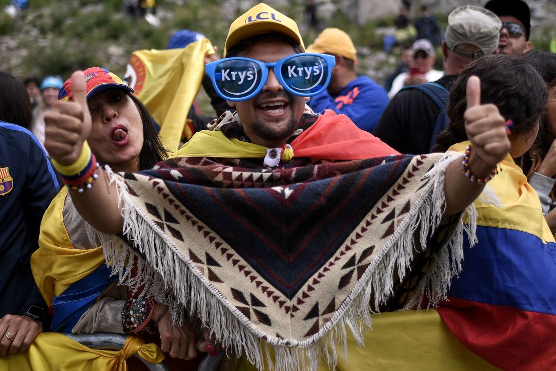 A Colombian fan thumbs up in support of Bernal.
