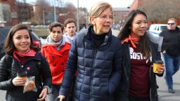 BOSTON, MA - MARCH 24: Senator Elizabeth Warren joins students gathered at Madison Park High School before the March for Our Lives in Boston on March 24, 2018. Tens of thousands of demonstrators took part in a march and rally to push for stronger gun control. Police estimated 50,000 people participated in the march through city streets for Boston's version of the worldwide rallies called March for Our Lives, a mayoral spokeswoman said. (Photo by John Tlumacki/The Boston Globe via Getty Images)
