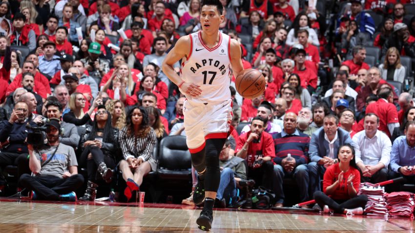 TORONTO, CANADA - APRIL 23: Jeremy Lin #17 of the Toronto Raptors handles the ball against the Orlando Magic during Game Five of Round One of the 2019 NBA Playoffs on April 23, 2019 at the Scotiabank Arena in Toronto, Ontario, Canada.  NOTE TO USER: User expressly acknowledges and agrees that, by downloading and or using this Photograph, user is consenting to the terms and conditions of the Getty Images License Agreement.  Mandatory Copyright Notice: Copyright 2019 NBAE (Photo by Nathaniel S. Butler/NBAE via Getty Images)
