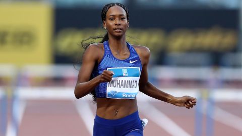 Dalilah Muhammad competing in the IAAF Diamond League Golden Gala at the Olimpico Stadium in Rome on June 6, 2019.