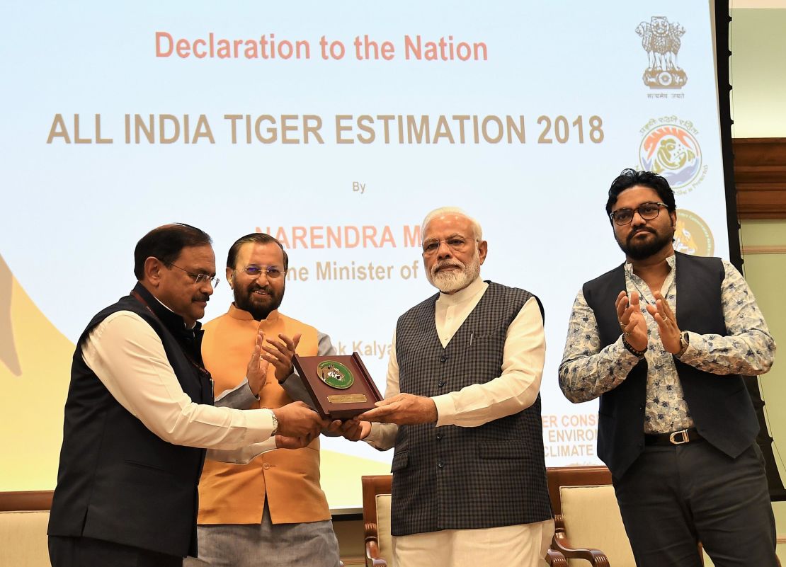 Modi announced the results of the tiger survey on Monday.