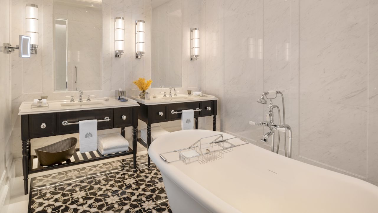 <strong>Courtyard Suite Bathroom: </strong>"Suites are much more comfortable than before," says Westbeld. "No noise disturbances. Beautiful bathrooms. Technology that's not overpowering -- it's just an added tool to make your life a little bit easier." 