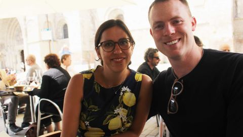 Anna Gorga and Sean Kavanagh met on a flight to Lisbon. They're pictured here in Moissac, France.