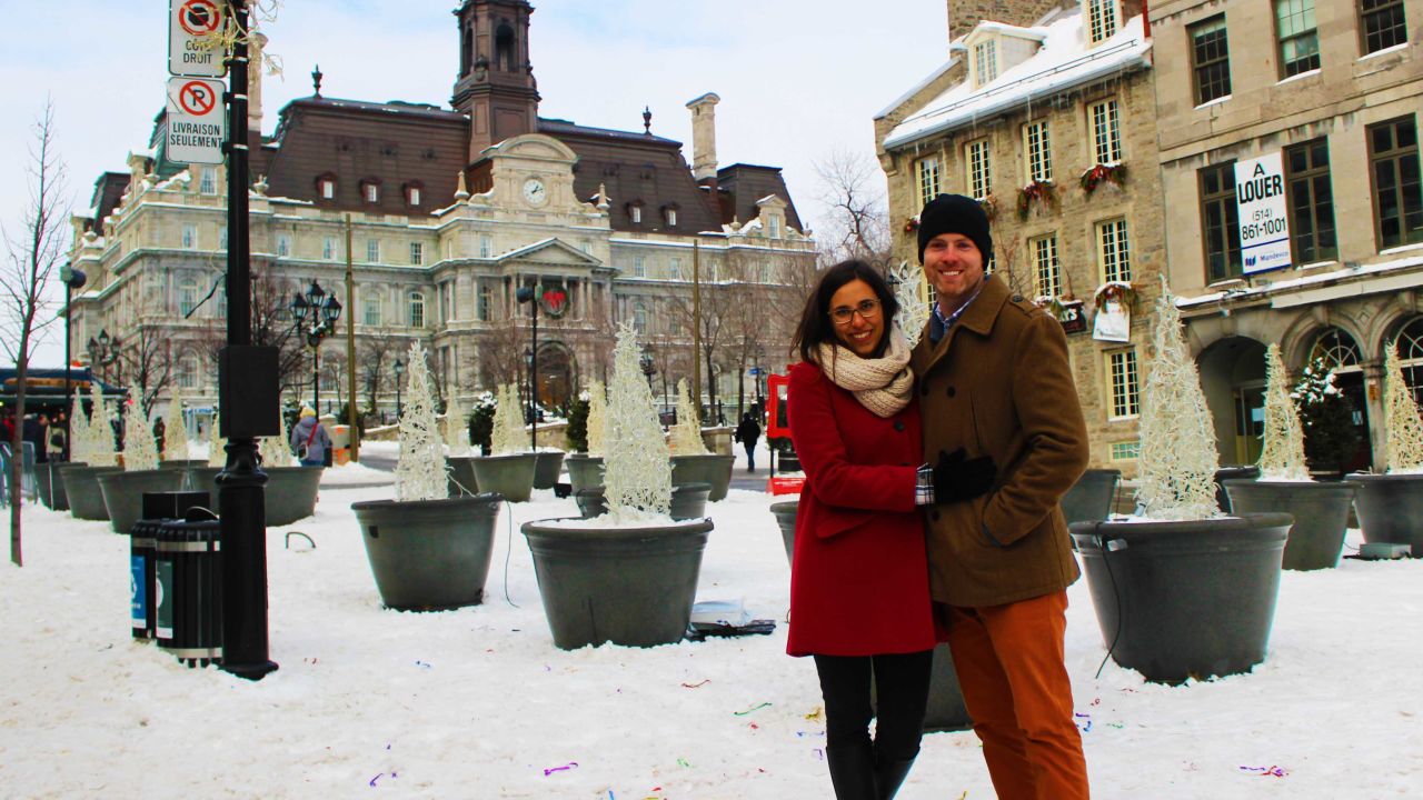 <strong>Pure coincidence</strong>: "When I think back on how we met, it seems impossible," Gorga tells CNN Travel. Pictured here: The couple spending New Year's Day 2016 in Montreal, Canada.
