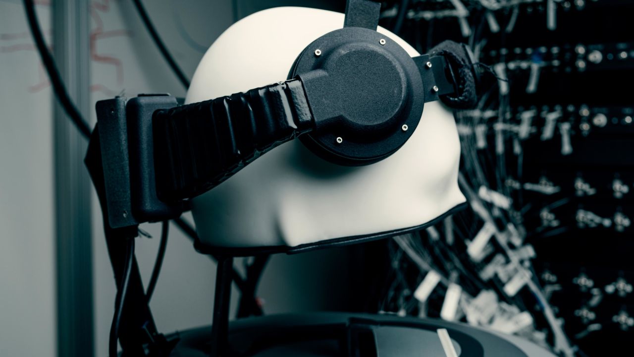 A diffuse optical tomography headset that Facebook's brain-computer interface research team is using to study blood oxygenation in the brain.