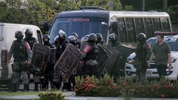 Brazilian riot police prepare to invade the Puraquequara Prison facility at Bela Vista community, Puraquequara neighborhood at the city of Manaus, Amazonas state on May 27, 2019. - At least 40 inmates were killed in four jails in northern Brazil on Monday, authorities said, in the latest wave of violence to rock the country's severely overpopulated and dangerous prison system. (Photo by Sandro Pereira / AFP)        (Photo credit should read SANDRO PEREIRA/AFP/Getty Images)