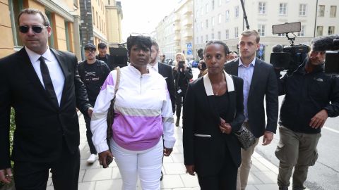 "This is a nightmare!" A$AP Rocky's mother Renee Black (second from left), told the press at the district court in Stockholm.