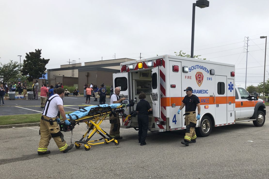 Medical staff respond to a shooting Tuesday at a Walmart in Southaven, Mississppi.