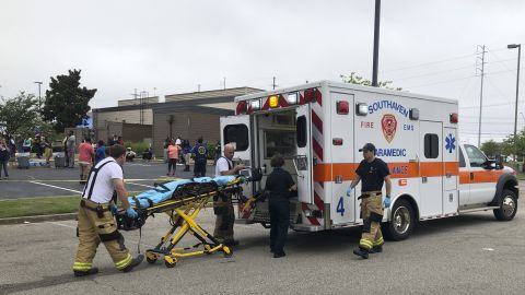 Medical staff respond to a shooting Tuesday at a Walmart in Southaven, Mississppi.