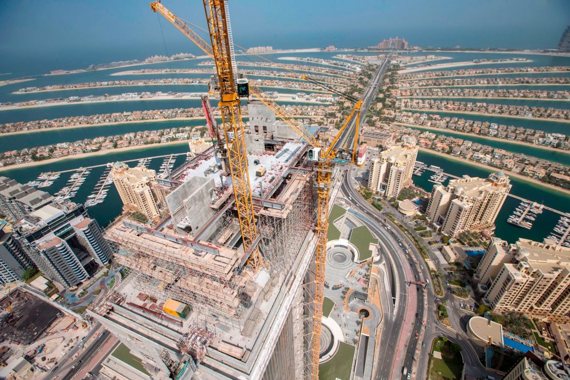 300-meter-tall tower cranes were required to build The View at the Palm.
