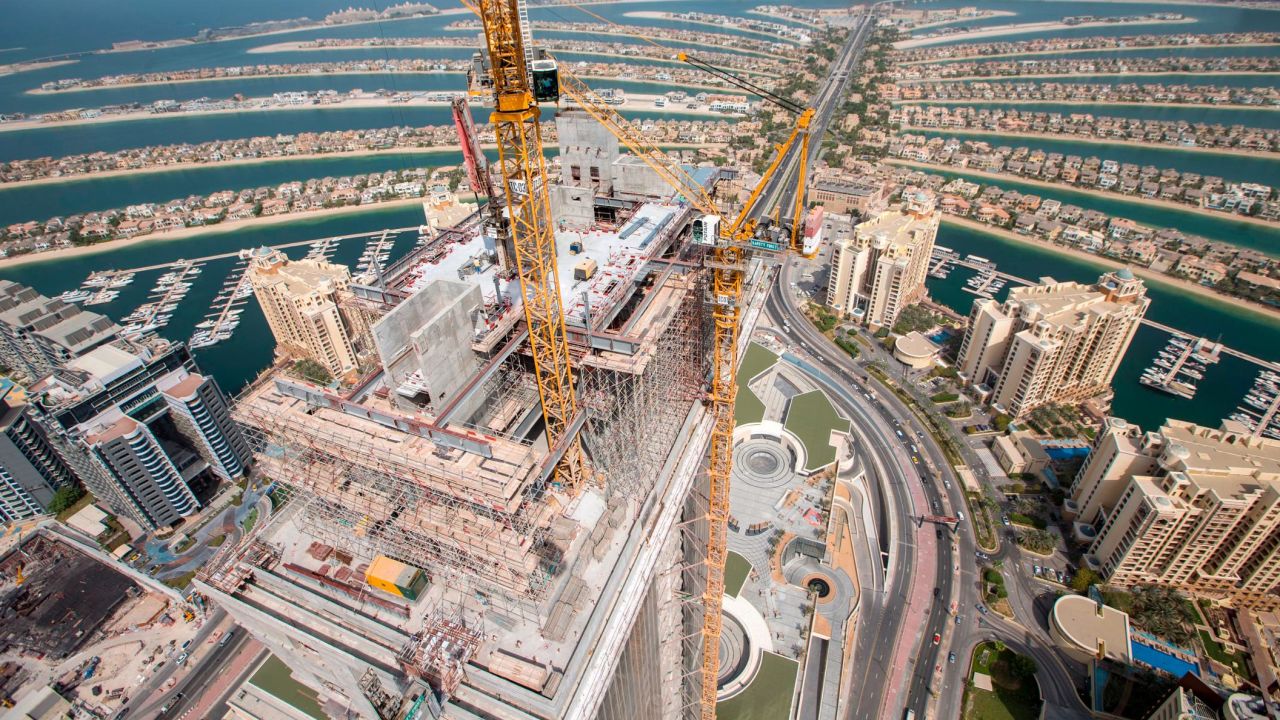 300-meter-tall tower cranes were required to build The View at the Palm.