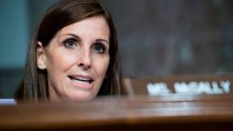 Sen. Martha McSally, R-Ariz., speaks in support of Air Force Gen. John E. Hyten, who has been accused of sexual assault, during his Senate Armed Services Committee confirmation hearing to be vice chairman of the Joint Chiefs of Staff.