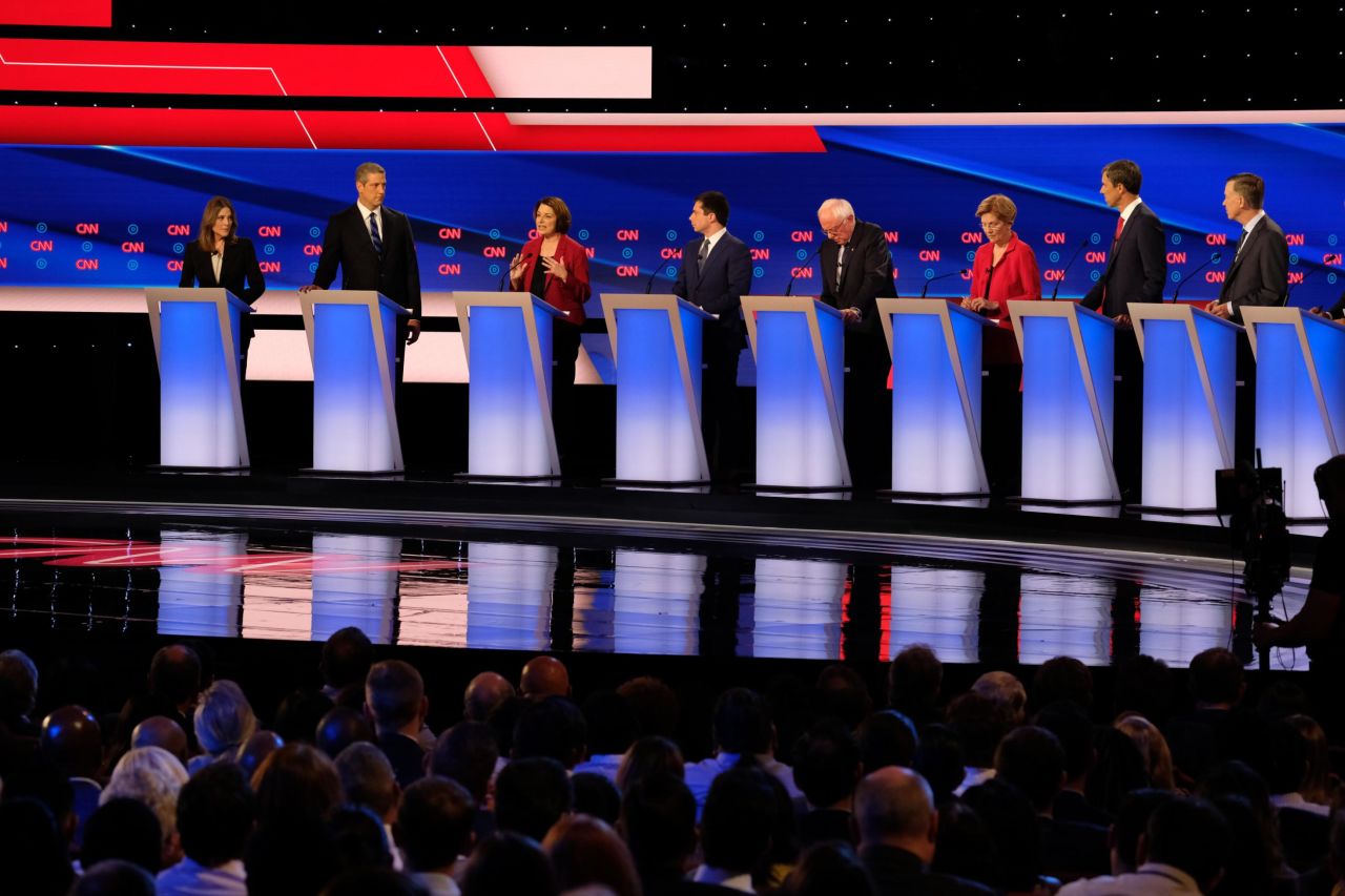 Klobuchar speaks at the beginning of Tuesday's debate. After opening statements, the candidates got into a heated debate about health care.