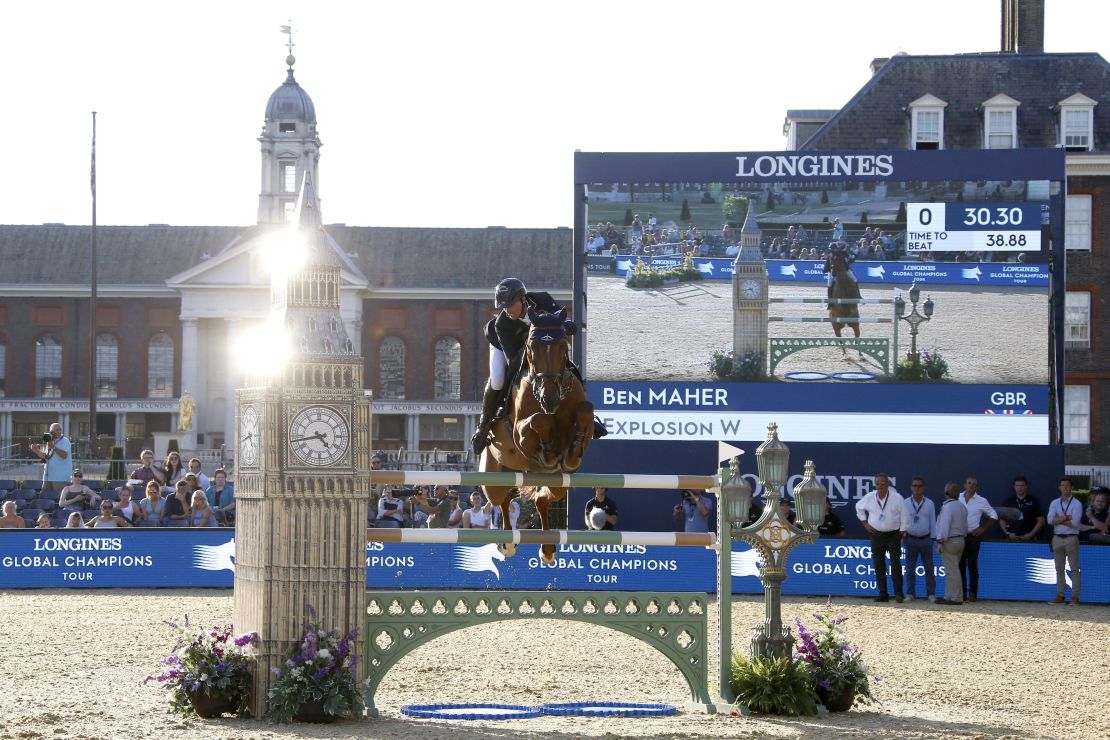 Ben Maher riding Explosion W in the London leg of the Longines Global Champions Tour in 2018.