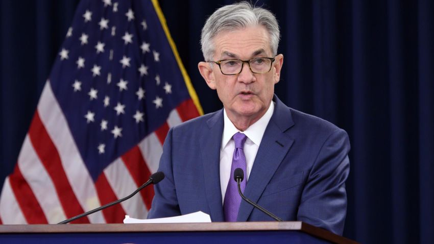 US Federal Reserve Chairman Jerome Powell speaks during a press conference after a Federal Open Market Committee meeting in Washington, DC on July 31, 2019. - The US Federal Reserve cut the benchmark lending rate on Wednesday for the first time in more than a decade, moving to stimulate the economy after a year of sustained pressure from President Donald Trump. The target for the federal funds rate is now 2.0-2.25 percent, 25 basis points lower, and the central bank vowed to "act as appropriate to sustain the expansion." (Photo by ANDREW CABALLERO-REYNOLDS / AFP)        =