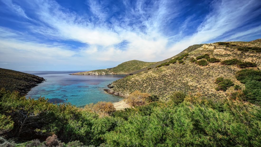 <strong>Gria Spilia, Syros: </strong>This idyllic beach is also known as "The American," in honor of economist John H.G. Pearson from New York, who planted hundreds of trees here back in the 1960s, when the area was barren.