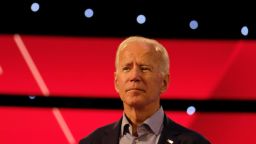 Former US Vice President Joe Biden takes part in a walkthrough ahead of the Democratic presidential debate at the Fox Theater in Detroit on Wednesday, July 31.