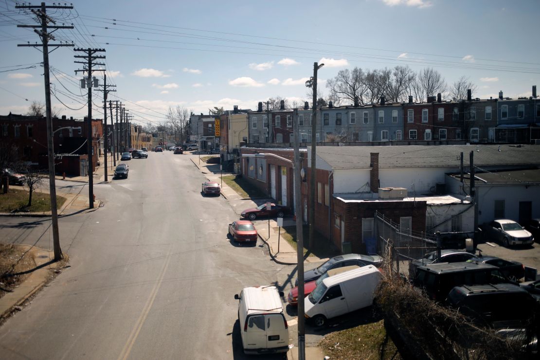 A street in depressed West Baltimore on March 26, 2018. 