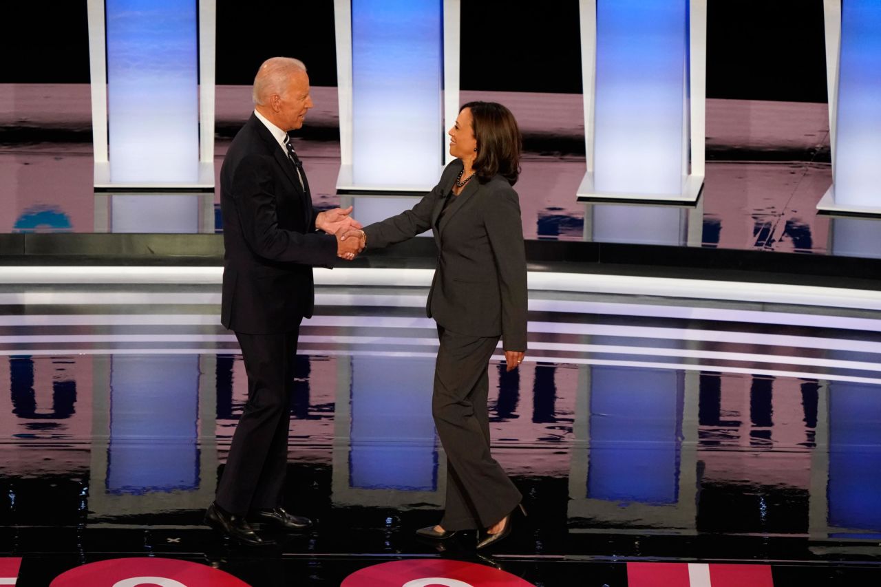 Biden <a href="https://www.cnn.com/politics/live-news/democratic-debate-july-31-2019/h_c6bc00414785237ab782abd19f3ffd5c" target="_blank">asked for a favor</a> when he greeted Harris on stage at the start of the debate. "Go easy on me, kid," he told her. Harris stole the show in the Miami debates when she went after Biden over his early-career opposition to federally mandated busing.