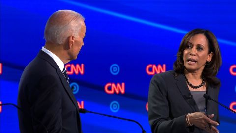 Presidential candidates Joe Biden and Kamala Harris participate in the CNN Democratic debate in Detroit on Wednesday, July 31.
