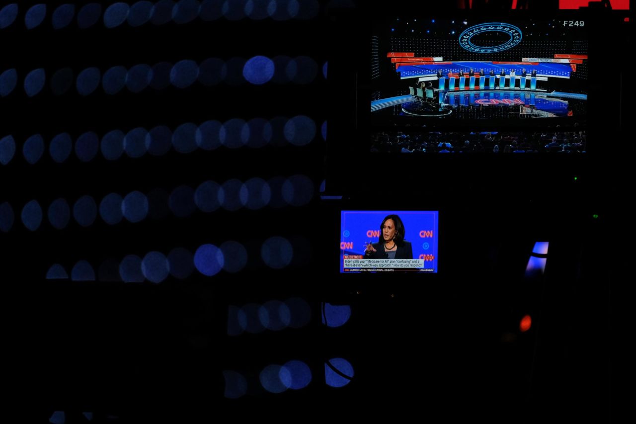 Harris is seen on a camera inside the Fox Theatre.
