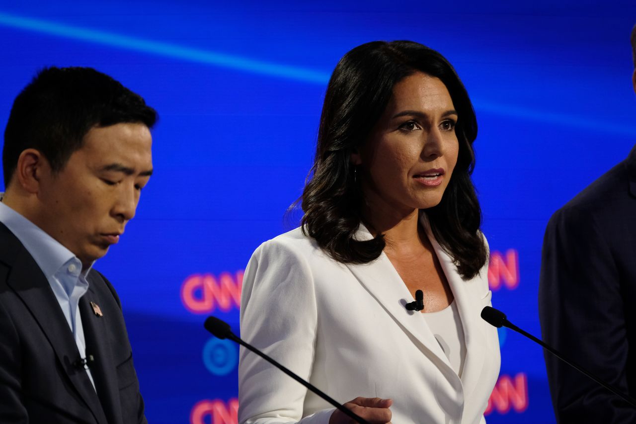 Gabbard participates in CNN's Democratic debates in July 2019.