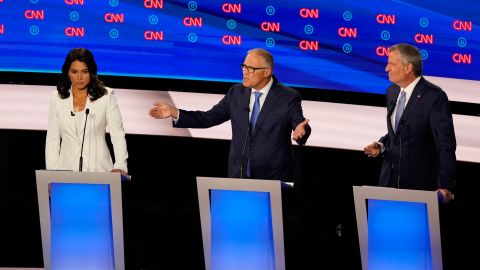 Inslee participates in the CNN Democratic debates in July 2019. "The time is up," he said, referring to climate change. <a href="https://www.cnn.com/politics/live-news/democratic-debate-july-31-2019/h_b53ac5038556ee8fa3e5f7388e965e02" target="_blank">"Our house is on fire." </a>
