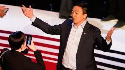 Presidential candidate Andrew Yang poses for a picture after the CNN Democratic debate in Detroit on Wednesday, July 31.