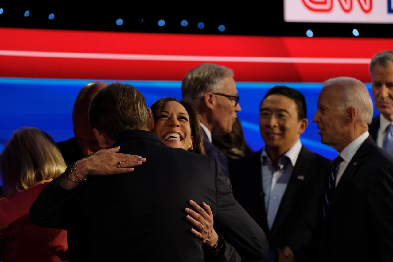Harris receives a hug following Wednesday's debate.