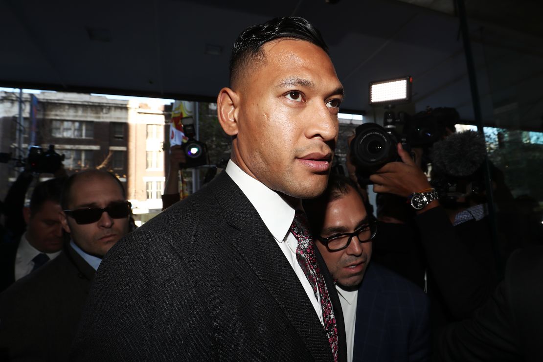 Israel Folau arrives ahead of his conciliation meeting with Rugby Australia.